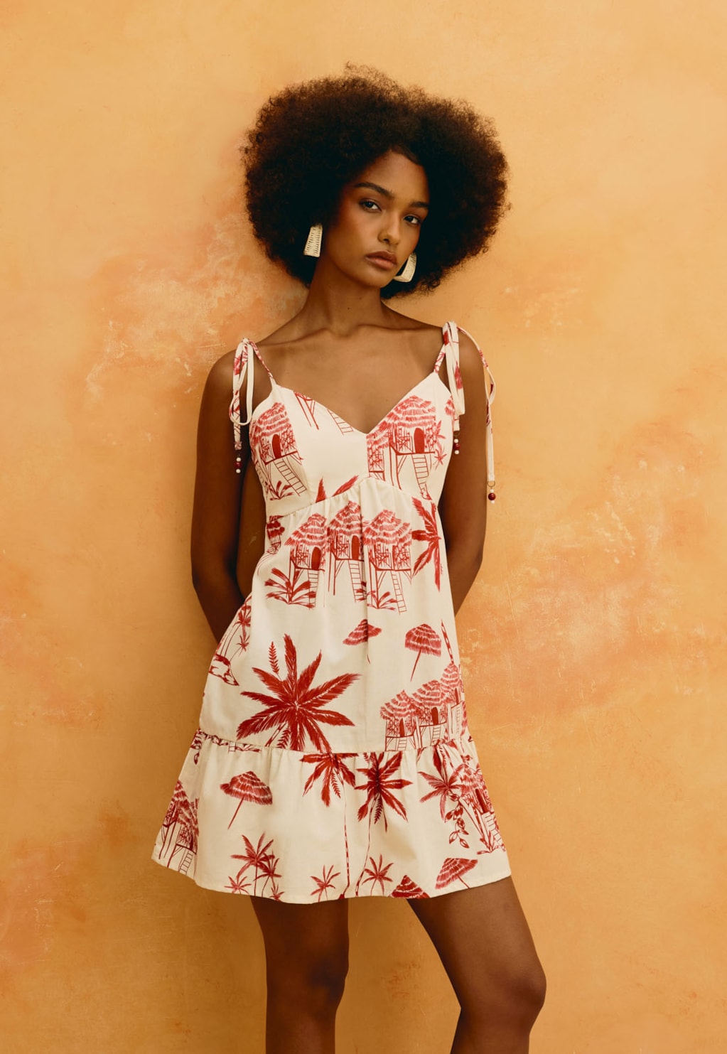 Vestido Curto Alças Estampado Playa Blanca