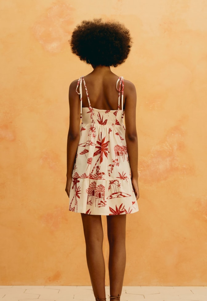 Vestido Curto Alças Estampado Playa Blanca