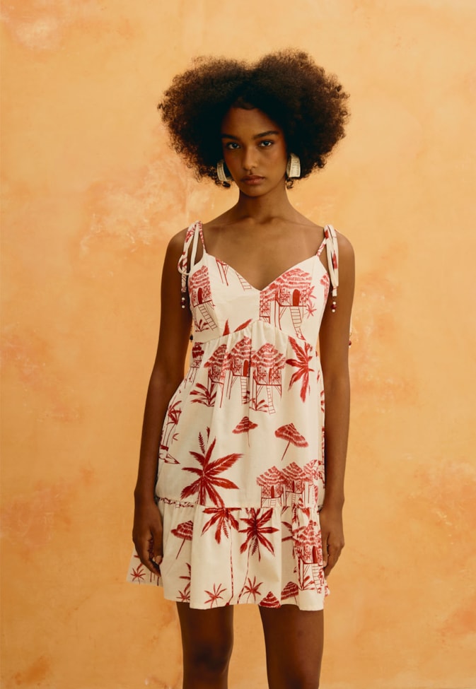 Vestido Curto Alças Estampado Playa Blanca