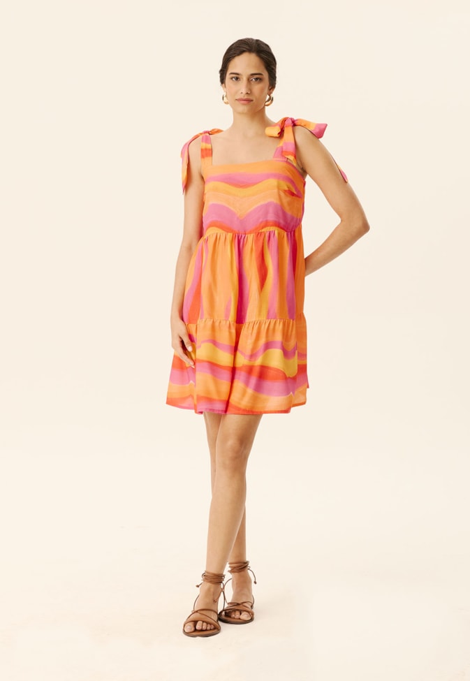 Vestido Curto Amarração Ombro Estampado Jujuy