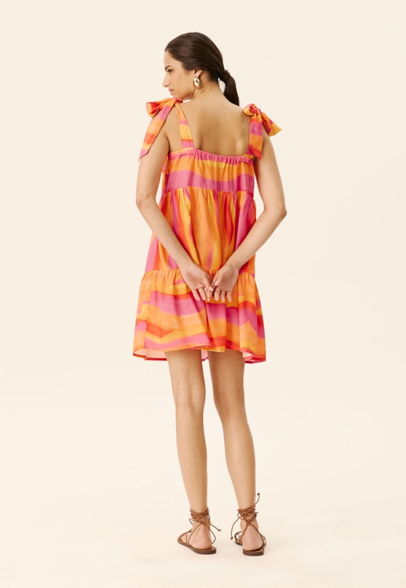 Vestido Curto Amarração Ombro Estampado Jujuy Vista Traseira