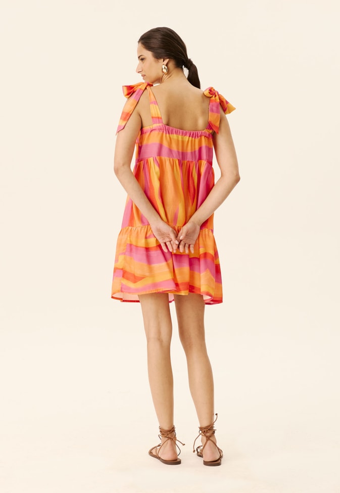 Vestido Curto Amarração Ombro Estampado Jujuy