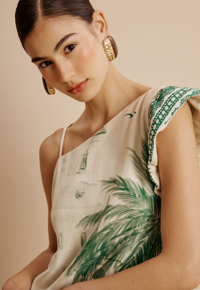 Vestido Curto Babado Estampado Belém