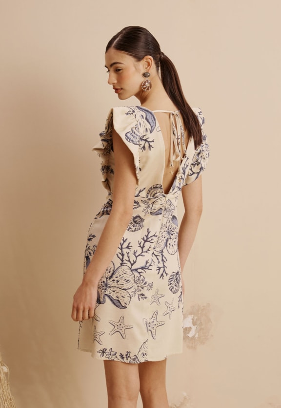 Vestido Curto Babado Estampado Murere Vista Traseira