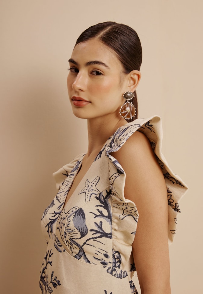 Vestido Curto Babado Estampado Murere