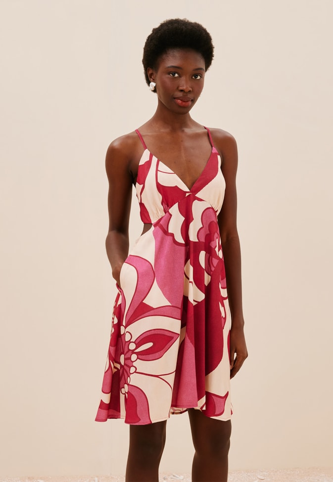 Vestido Curto Busto Franzido Pop Flower