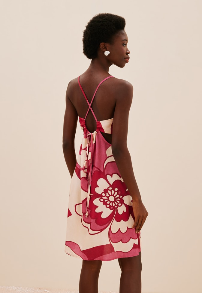 Vestido Curto Busto Franzido Pop Flower