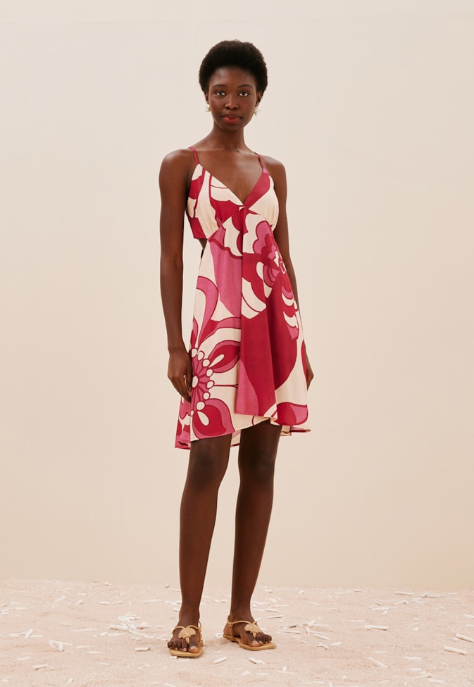 Vestido Curto Busto Franzido Pop Flower