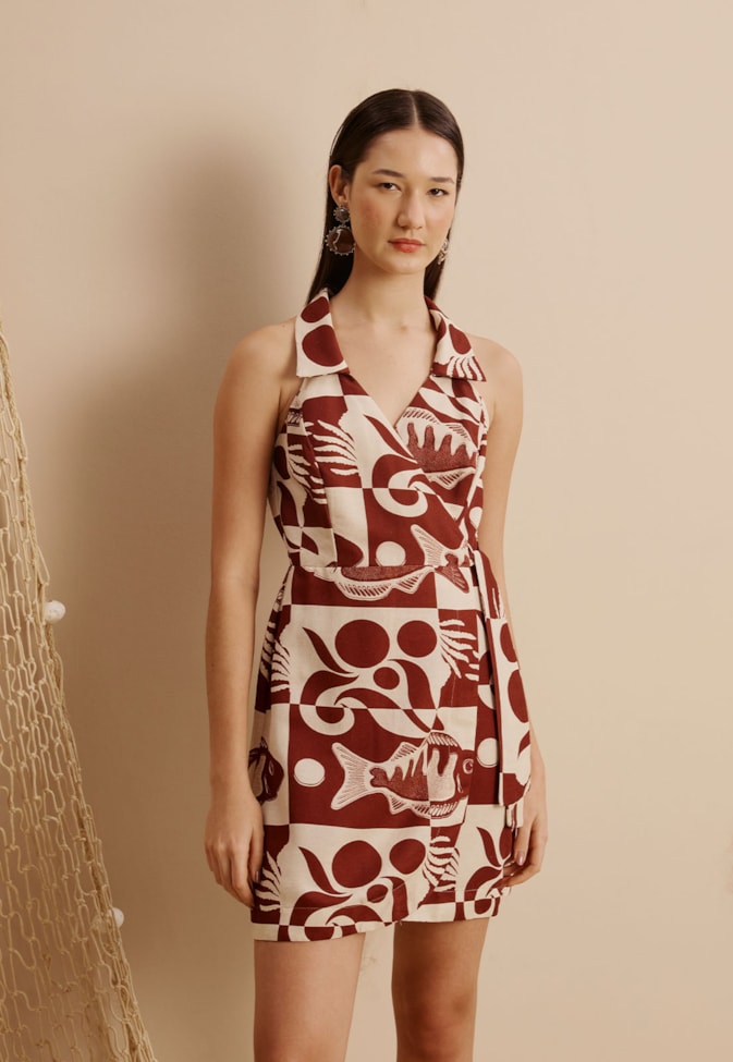 Vestido Curto Cachecouer Estampado Tucunaré