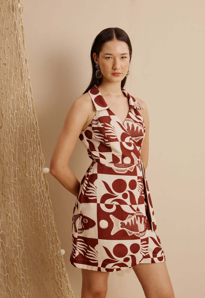 Vestido Curto Cachecouer Estampado Tucunaré