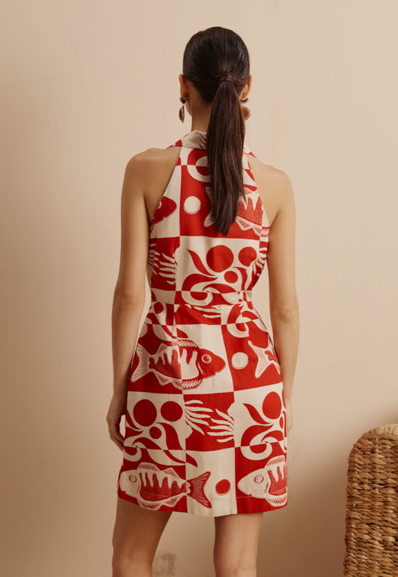 Vestido Curto Cachecouer Estampado Tucunaré Vista Traseira
