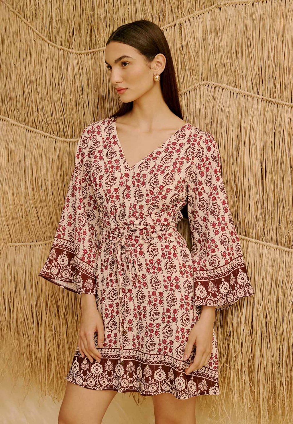 Vestido Curto com Manga Longa Estampado Pasco