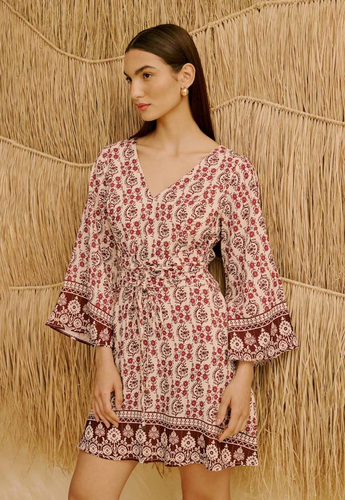 Vestido Curto com Manga Longa Estampado Pasco