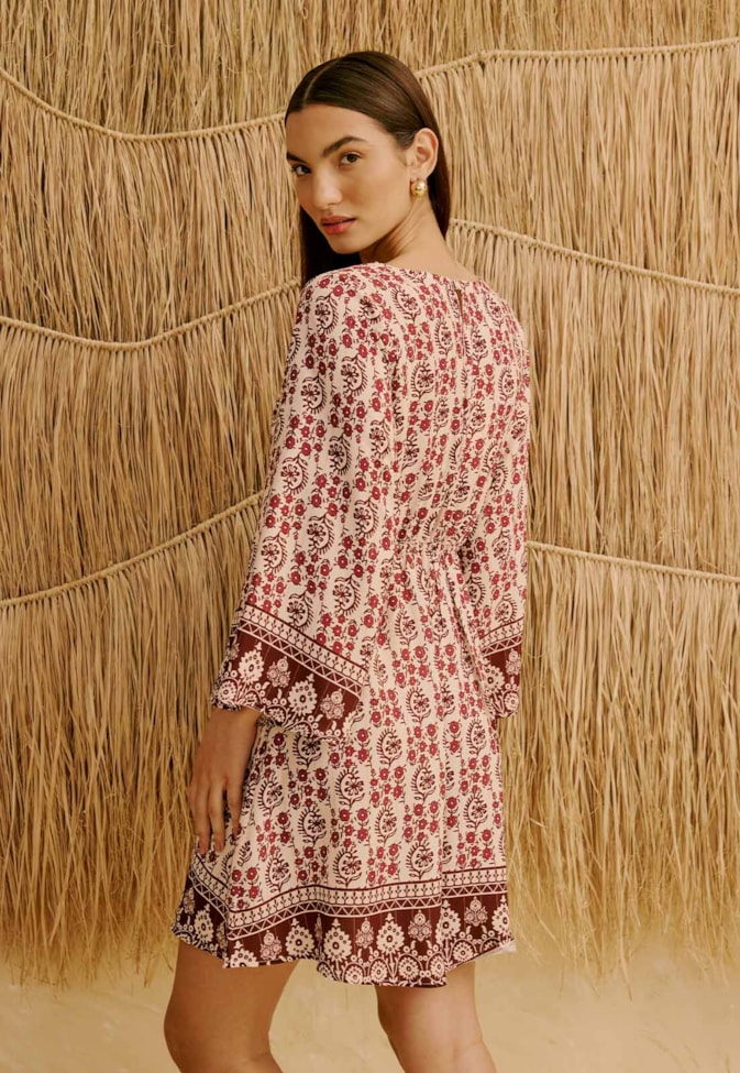 Vestido Curto com Manga Longa Estampado Pasco