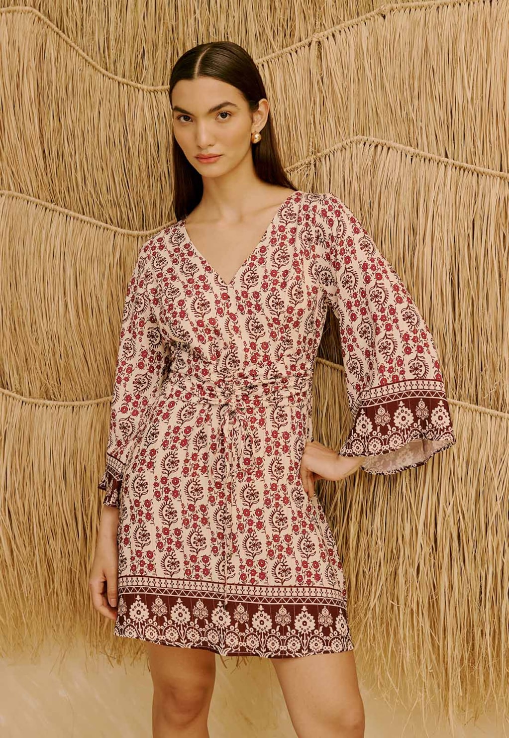 Vestido Curto com Manga Longa Estampado Pasco