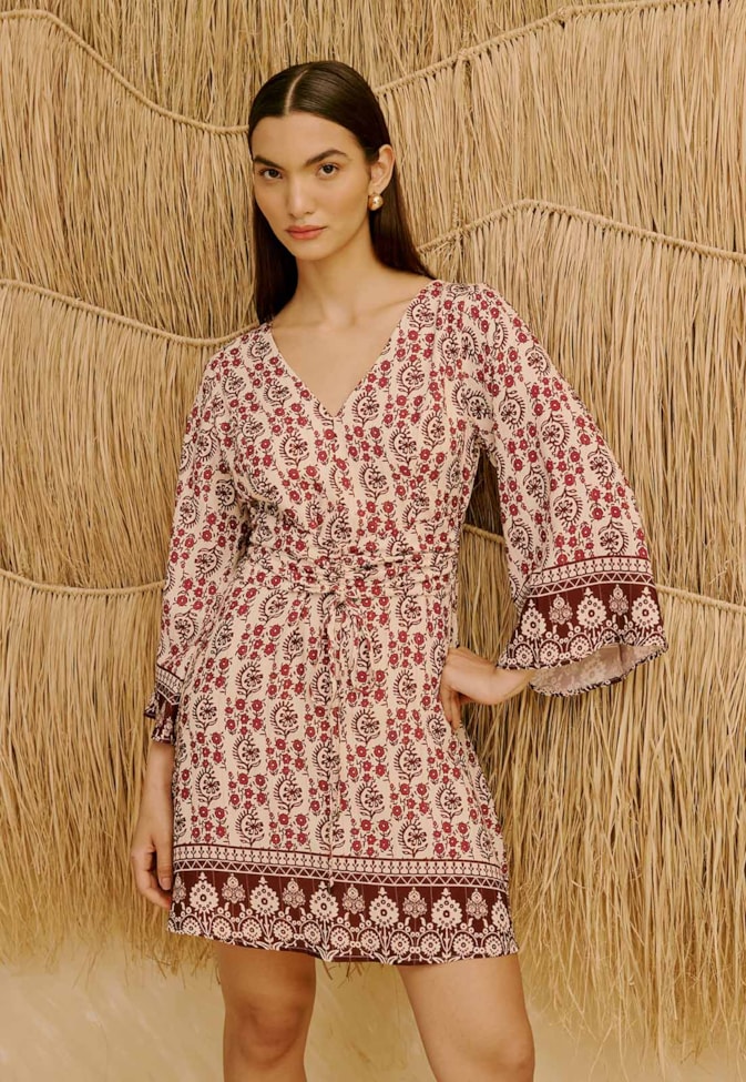 Vestido Curto com Manga Longa Estampado Pasco