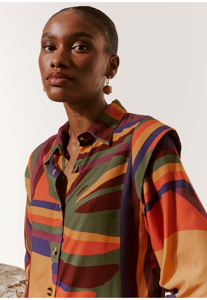 Vestido Curto de Botões Estampado Monstera