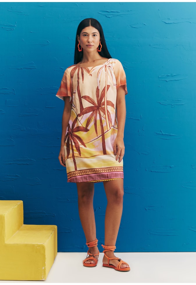 Vestido Curto Decote Canoa Estampado El Coquito