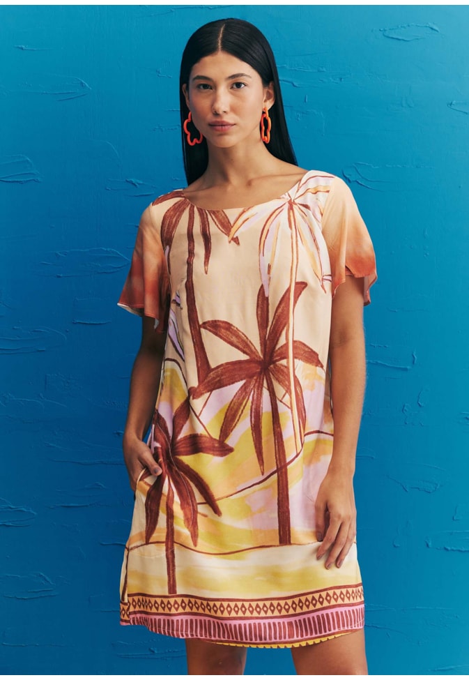 Vestido Curto Decote Canoa Estampado El Coquito