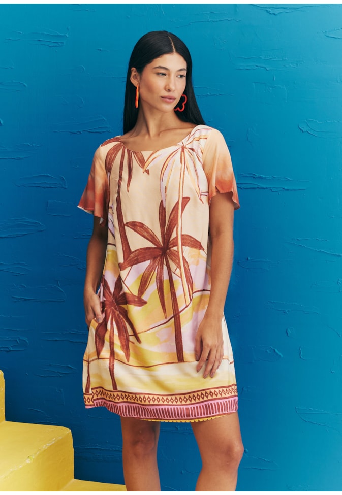 Vestido Curto Decote Canoa Estampado El Coquito