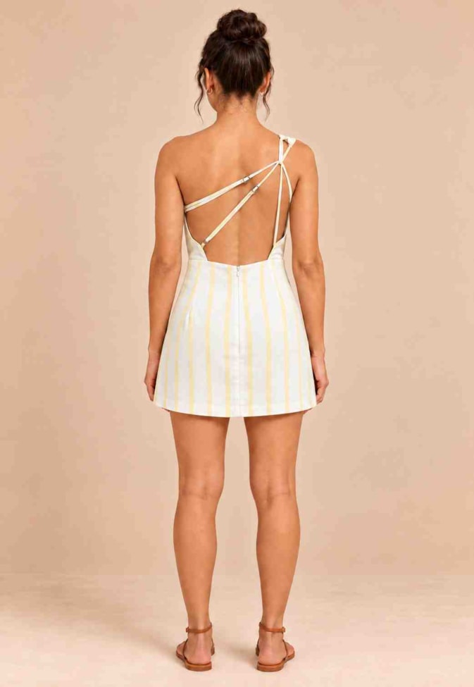 Vestido Curto Decote Costas Listrado 