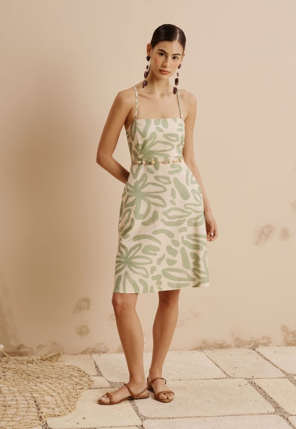 Vestido Curto Decote Reto Estampado Jari Vista Frontal