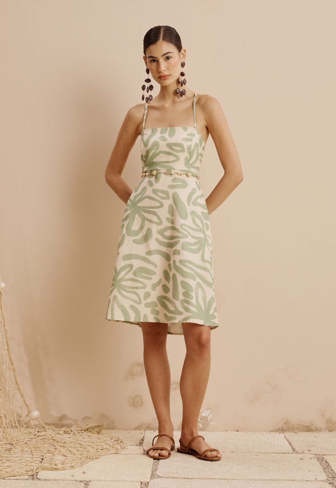 Vestido Curto Decote Reto Estampado Jari