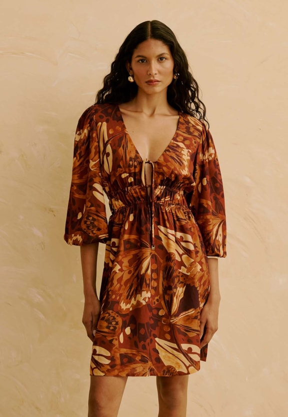 Vestido Curto Estampado Borbo Boho Vista Frontal