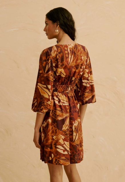Vestido Curto Estampado Borbo Boho Vista Traseira