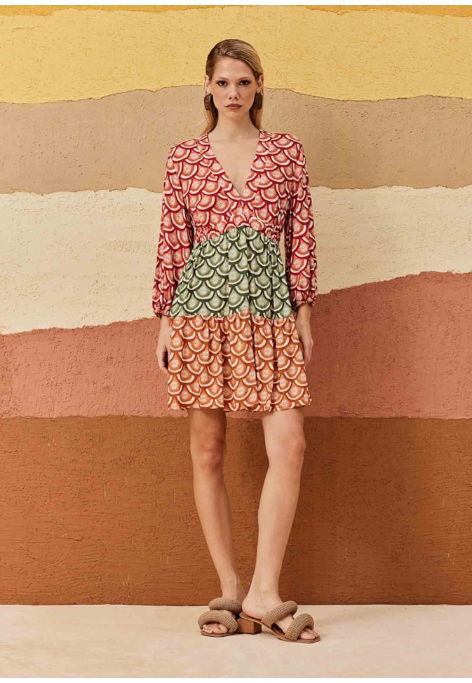 Vestido Curto Estampado El Sol Tricolor