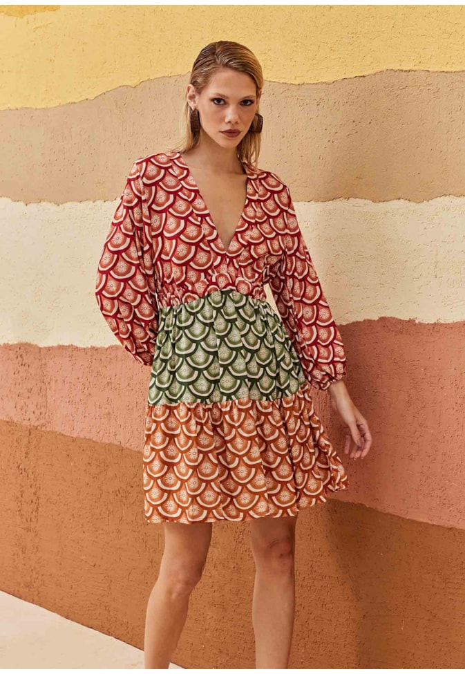 Vestido Curto Estampado El Sol Tricolor