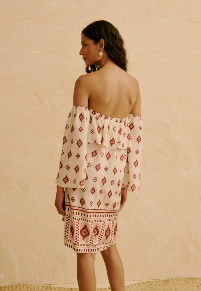 Vestido Curto Estampado Manga Removível Coité