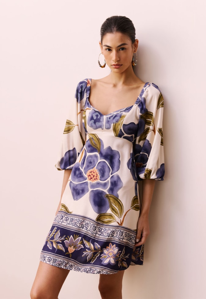 Vestido Curto Estampado Papoula