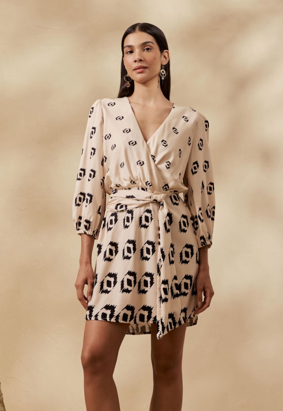 Vestido Curto Faixa Estampado Cayma Vista Frontal