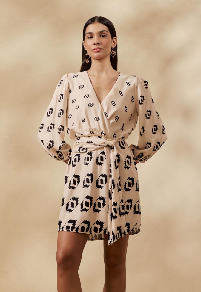 Vestido Curto Faixa Estampado Cayma