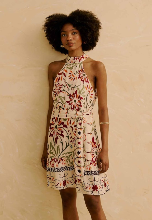 Vestido Curto Faixa Estampado Flor de Mashua Vista Frontal