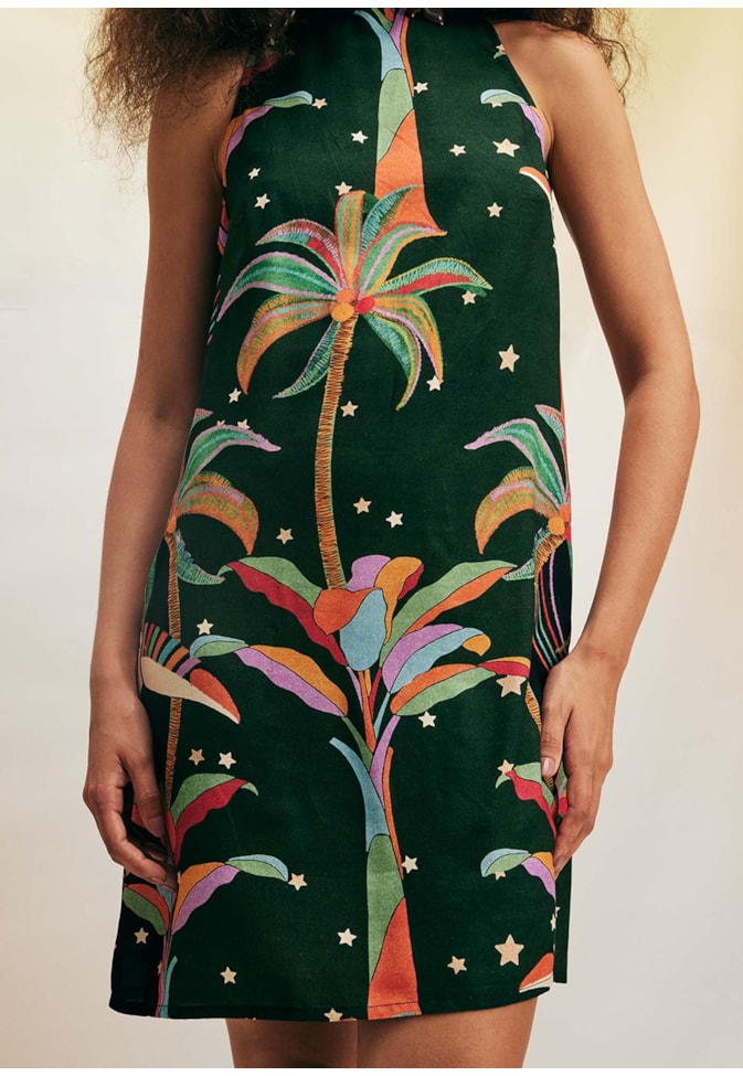 Vestido Curto Golinha Alta Estampado Mawê Tupi