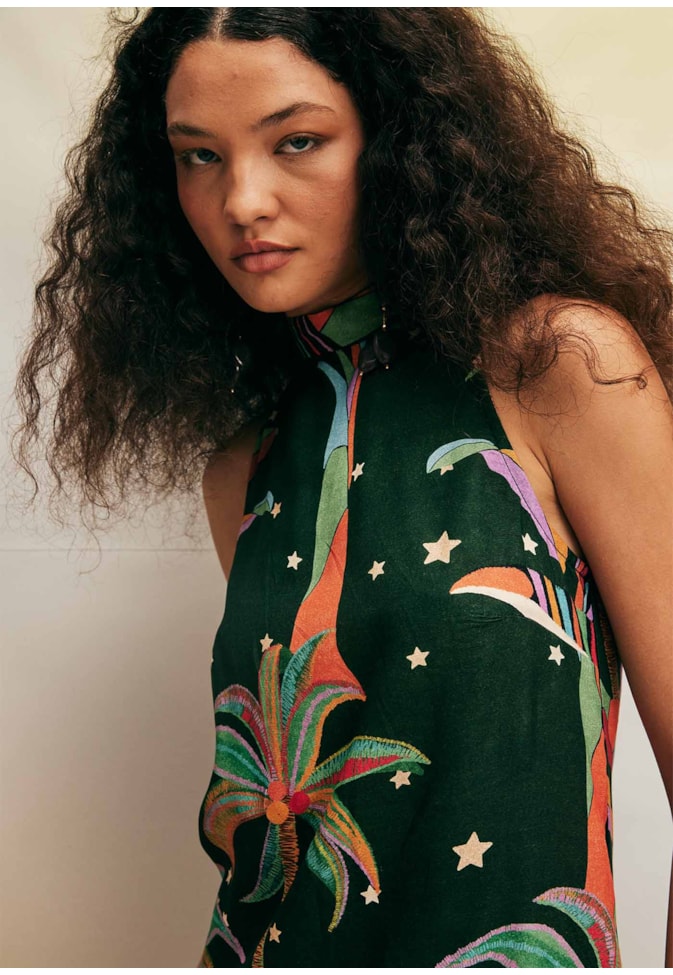 Vestido Curto Golinha Alta Estampado Mawê Tupi