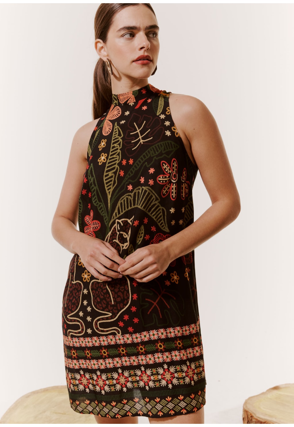 Vestido Curto Golinha Estampado Bioma