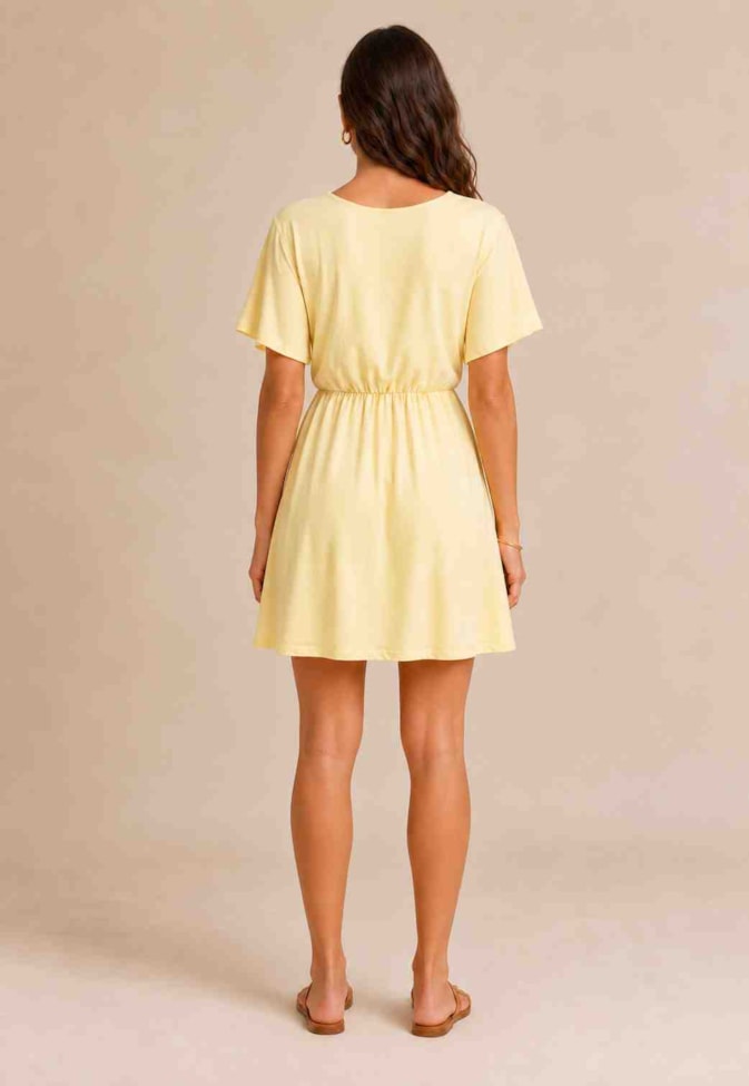 Vestido Curto Liso Mangas Amarração