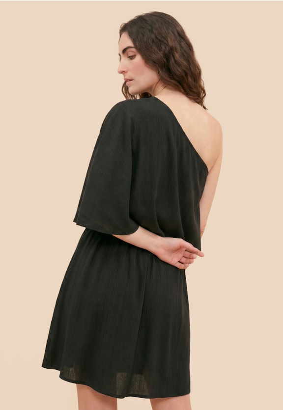 Vestido Curto Liso Um Ombro Só Vista Traseira