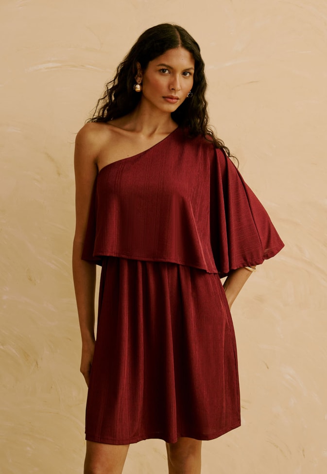 Vestido Curto Liso Um Ombro Só