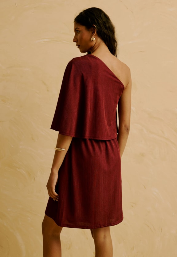 Vestido Curto Liso Um Ombro Só Vista Traseira