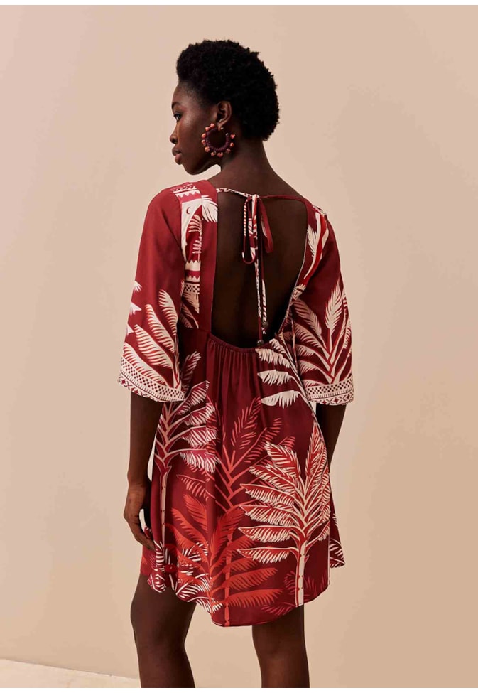 Vestido Curto Manga Kimono Estampado Zapata