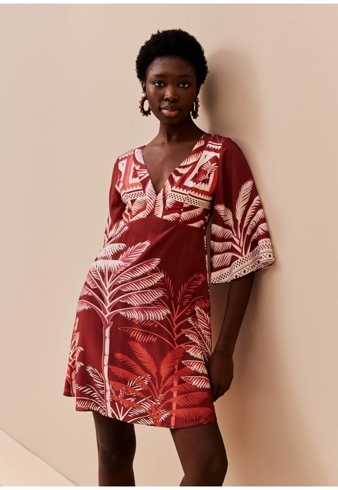 Vestido Curto Manga Kimono Estampado Zapata