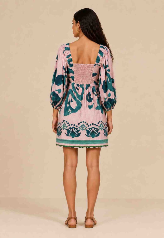 Vestido Curto Mangas Estampado Ararca