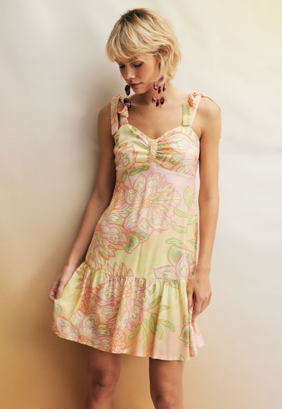 Vestido Curto Maria Estampado Chita Carimbó Vista Traseira