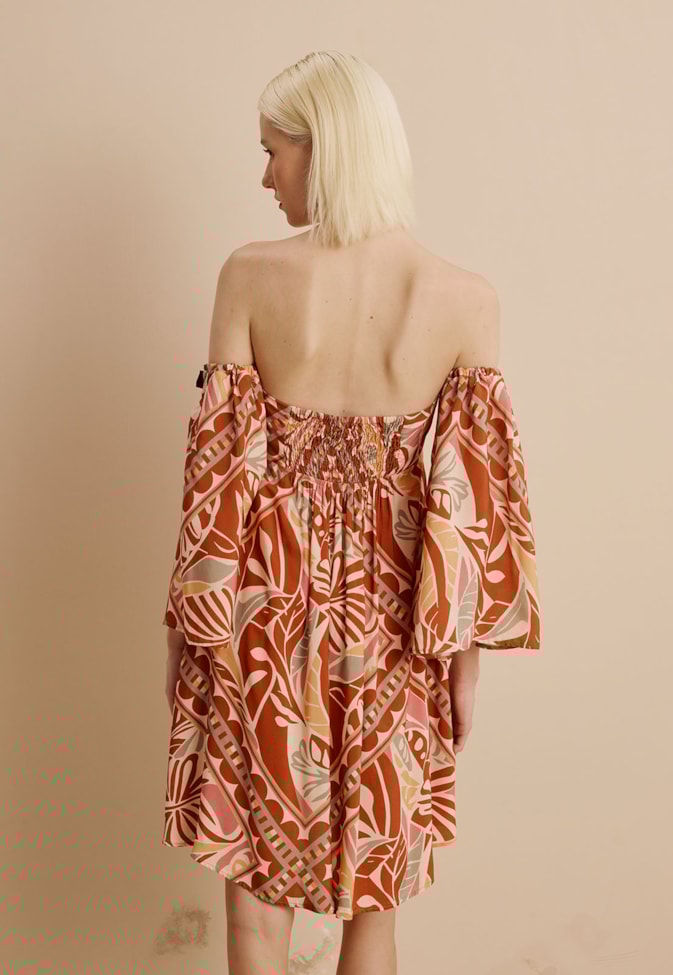 Vestido Curto Ombro a Ombro Azulejaria