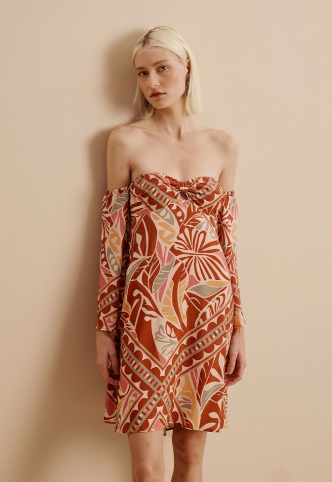 Vestido Curto Ombro a Ombro Azulejaria