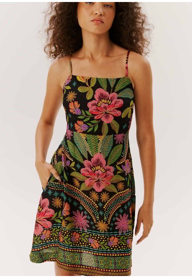 Vestido Curto Pala Elástico Estampado Cuba